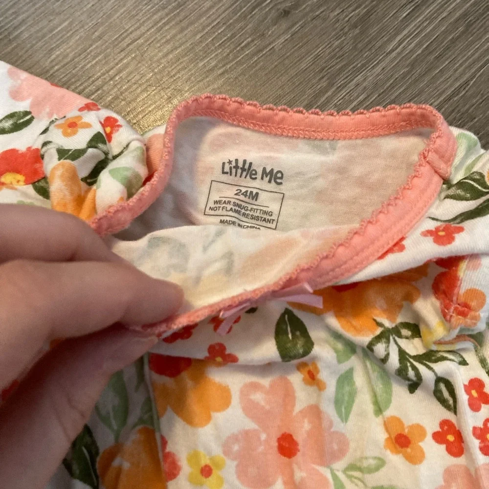 Bamboo Little Me Floral Pajama Set - Orange and Pink - Picture 2 of 2